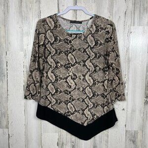 Vintage Coco Bianco jersey knit top pullover snake animal print asymmetrical hem